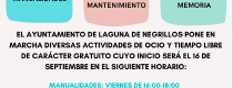 Actividades Socioculturales para adultos durante los meses de invierno. ¡Comienzan este lunes 2 de octubre! ¡Inscríbete y mantente activo!
