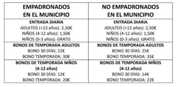 Tarifas Piscina Municipal Año 2023